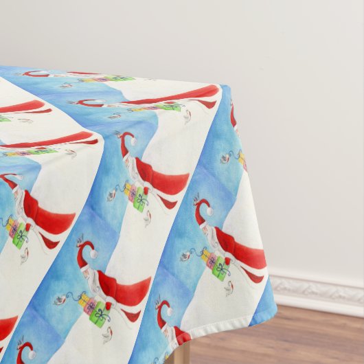 Kerstman met geschenken in het sneeuw kunst tafelk tafelkleed (Voorbeeld)