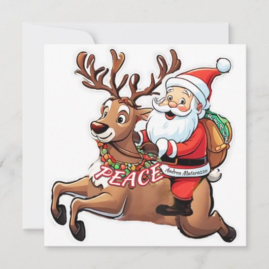 Kerstman met geschenken van vrede kaart (Voorkant)