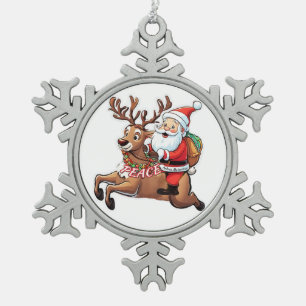 Kerstman met geschenken van vrede tin sneeuwvlok ornament
