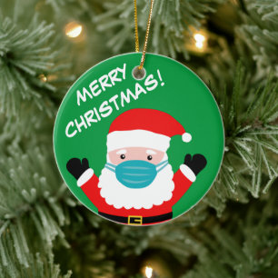 Kerstman met gezichtsmasker cartoon op maat keramisch ornament