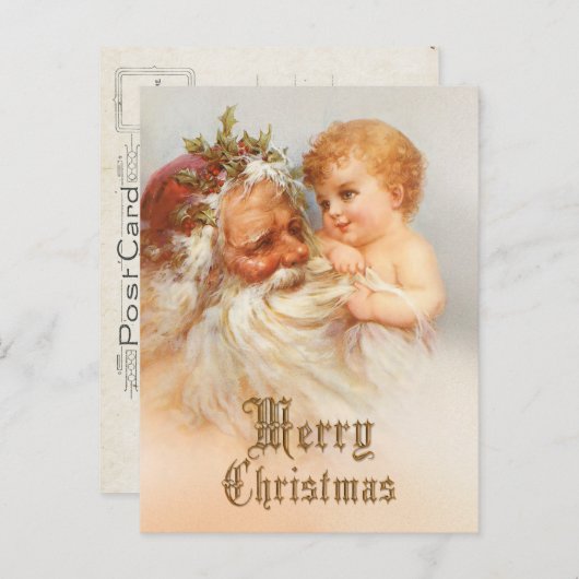 kerstman met glimlachend kind feestdagenkaart (Voorkant / Achterkant)