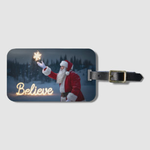 Kerstman met gloeiende sneeuwvlok bagagelabel