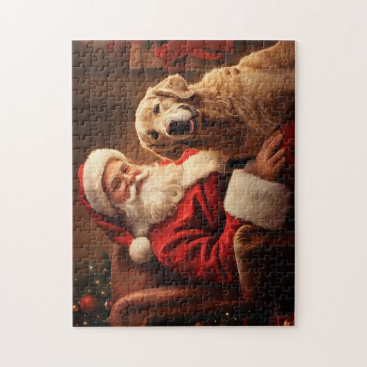 Kerstman met Golden Retriever Legpuzzel (Verticaal)