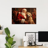 Kerstman met Golden Retriever Poster (Thuiskantoor)