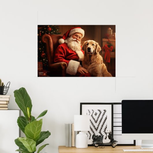 Kerstman met Golden Retriever Poster (Thuiskantoor)