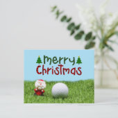 Kerstman met golfbal en kerstgolfer briefkaart (Staand voorkant)