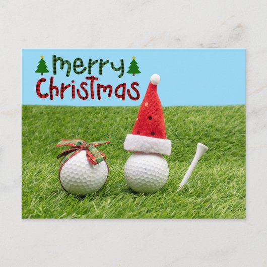 Kerstman met golfbal en kerstgolfer briefkaart (Voorkant)
