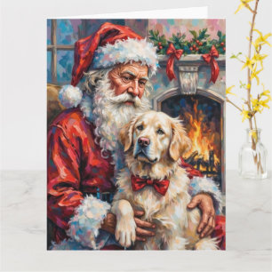 Kerstman met Great Pyrenees Kerstkunst Kaart