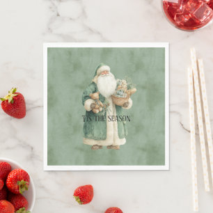 Kerstman met groene jas kerstcadeaus servet