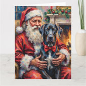 Kerstman met Grote Danische hond Kerstkunst Kaart (Voorkant)