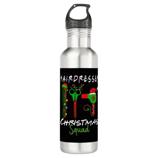 kerstman met haarser en passende cadeaus waterfles  (Voorkant)