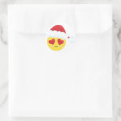 Kerstman met hartogen Emoji Kerst Ronde Sticker (Tas)