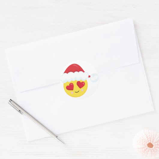Kerstman met hartogen Emoji Kerst Ronde Sticker (Envelop)