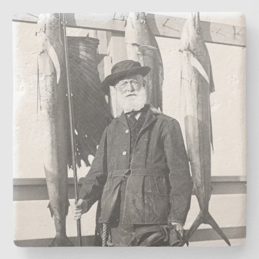 Kerstman met hengel Kerstmis Stenen Onderzetter (Voorkant)