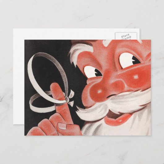 Kerstman met Herinneringsstring op Vinger Feestdagenkaart (Voorkant / Achterkant)