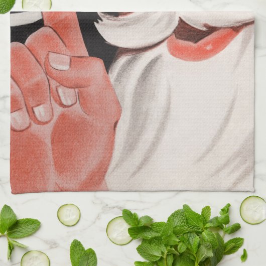 Kerstman met Herinneringsstring op Vinger Theedoek (Gevouwen)