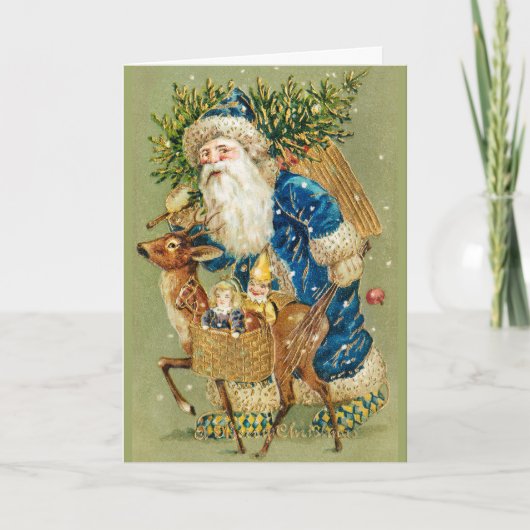 KERSTMAN MET HERT EN KERSTCADEAUS IN WINTERSNEEUW FEESTDAGEN KAART (Voorkant)