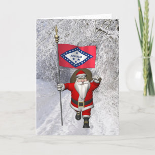 Kerstman met het vaandel van Arkansas Feestdagen Kaart