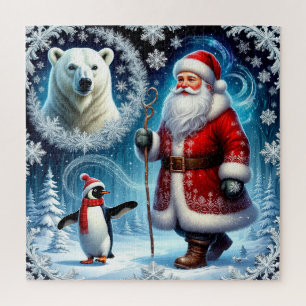 Kerstman met ijsbeer pinguïn voor gezinsvakantie legpuzzel