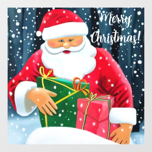 Kerstman met kerst in de sneeuw raamsticker (Vel)