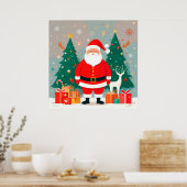 Kerstman met kerstboom en cadeaus poster (Keuken)