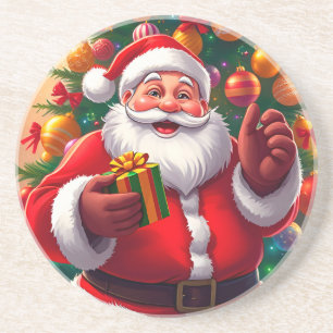 Kerstman met kerstboom en cadeaus zandsteen onderzetter