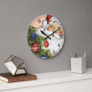 Kerstman met kerstboomornamenten in vintage stijl grote klok