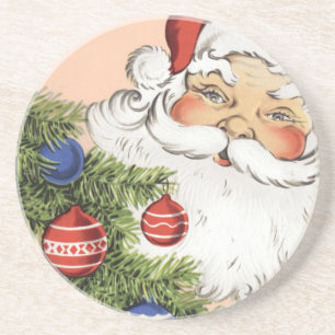 Kerstman met kerstboomornamenten in vintage stijl zandsteen onderzetter