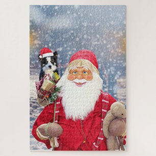 Kerstman met kerstcadeaus Border Collie hond Legpuzzel