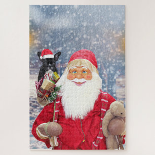 Kerstman met kerstcadeaus Franse Bulldog Legpuzzel