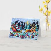 Kerstman met kerstcadeaus kaart (Gele Bloem)