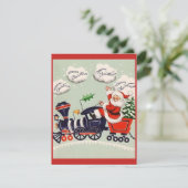  kerstman met kersttrein feestdagenkaart (Staand voorkant)