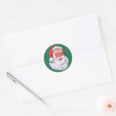 Kerstman met kerstwoordenvelop ronde sticker (Envelop)