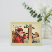 Kerstman met kind en oude telefoon Briefkaart (Staand voorkant)