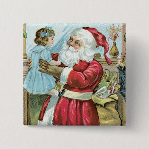 Kerstman met kind Vierkante Button 5,1 Cm