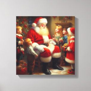Kerstman met Kinderen 3 Canvas Afdruk