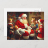 Kerstman met kinderen 3 feestdagenkaart (Voorkant / Achterkant)