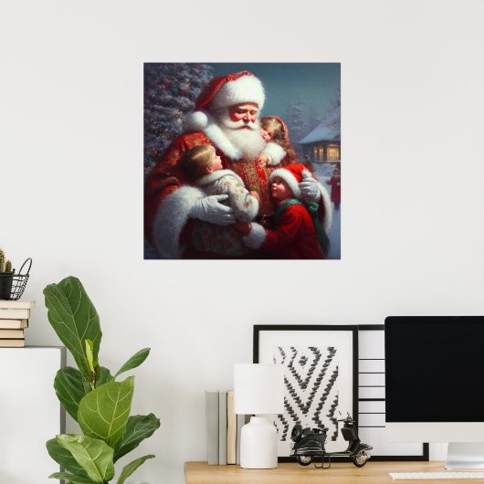 Kerstman met kinderen 4 poster (Thuiskantoor)