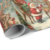 kerstman met kinderen, rendieren en geschenken cadeaupapier (Rol Hoek)