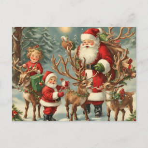  kerstman met kinderen, rendieren en geschenken feestdagenkaart