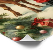 kerstman met kinderen, rendieren en geschenken perfect poster (Hoek)