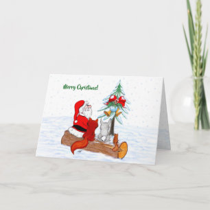 Kerstman met konijn, vos en eekhoorn kaart