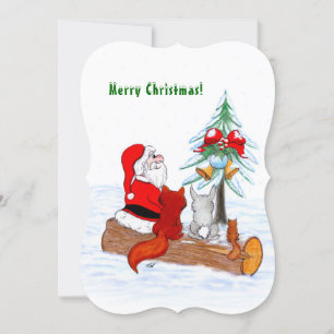 Kerstman met konijn, vos en eekhoorn kaart