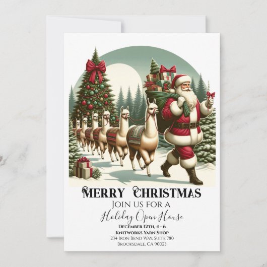 Kerstman met lama's feestelijke kerst kaart (Voorkant)