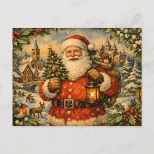 Kerstman met lantaarn uit het verleden feestdagenkaart