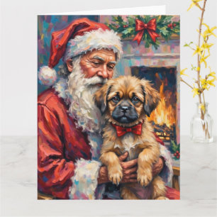 Kerstman met Lhasa Apso Kerst Kunst Kaart