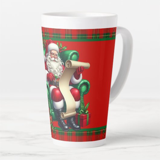 Kerstman met lijst latte mok (Rechterhoek)