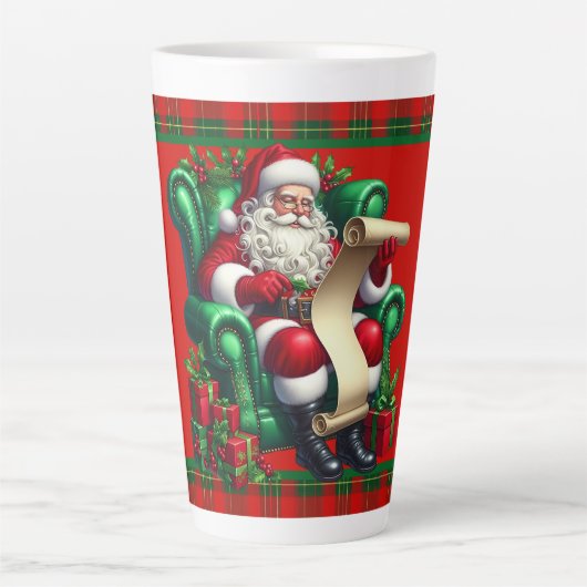 Kerstman met lijst latte mok (Voorkant)