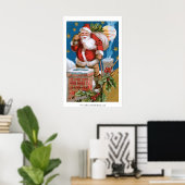  Kerstman met maan Poster (Thuiskantoor)
