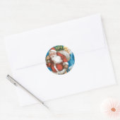 Kerstman met maan Ronde Sticker (Envelop)